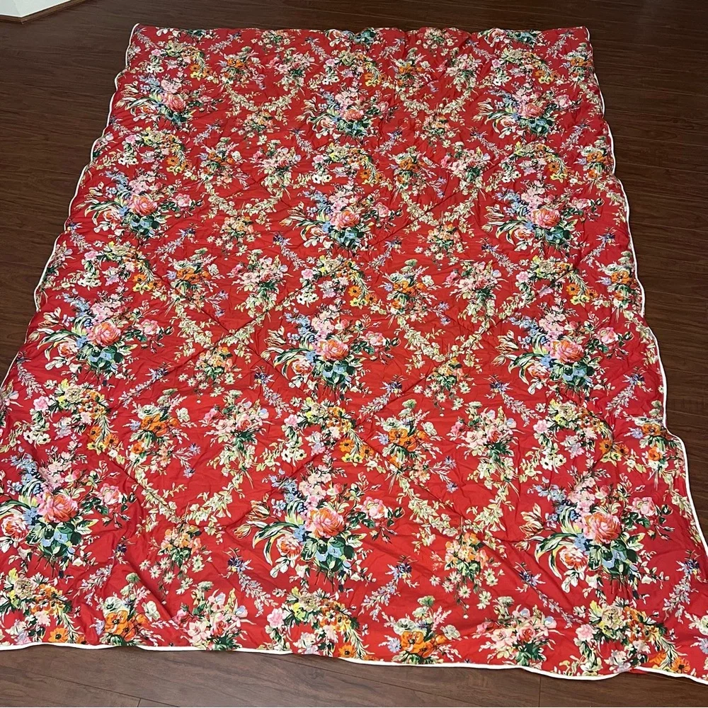 Lauren Ralph Lauren Twin Comforter Red Floral Vintage Cotton Quilted DD‎